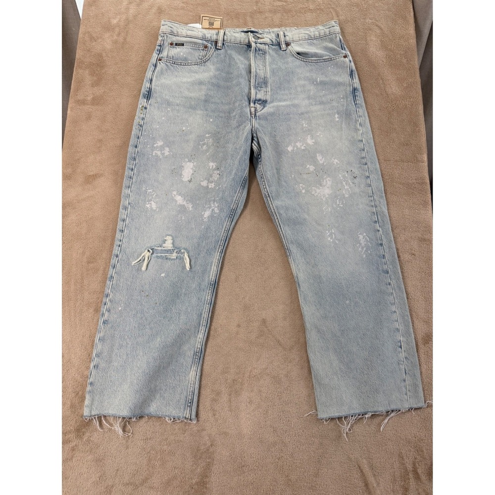 Polo Ralph Lauren Relaxed Straight Crop Jeans Womens 33 Light Paint Splatter New